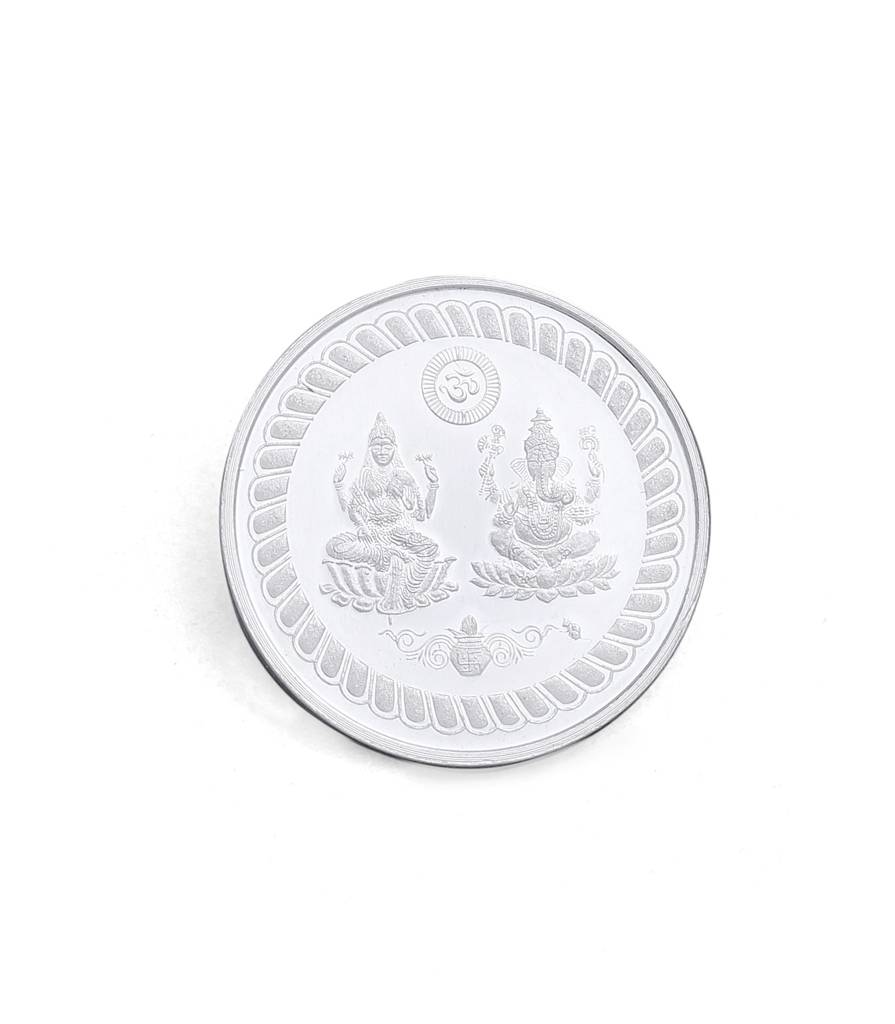 Kicky And Perky 999 Sterling Silver Lord Ganesha And Goddess Lakshmi Round Coin- 10Gm : SILKNPC002
