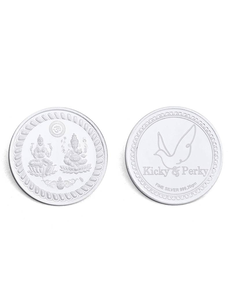 Kicky And Perky 999 Sterling Silver Lord Ganesha And Goddess Lakshmi Round Coin- 20Gm : SILKNPC003