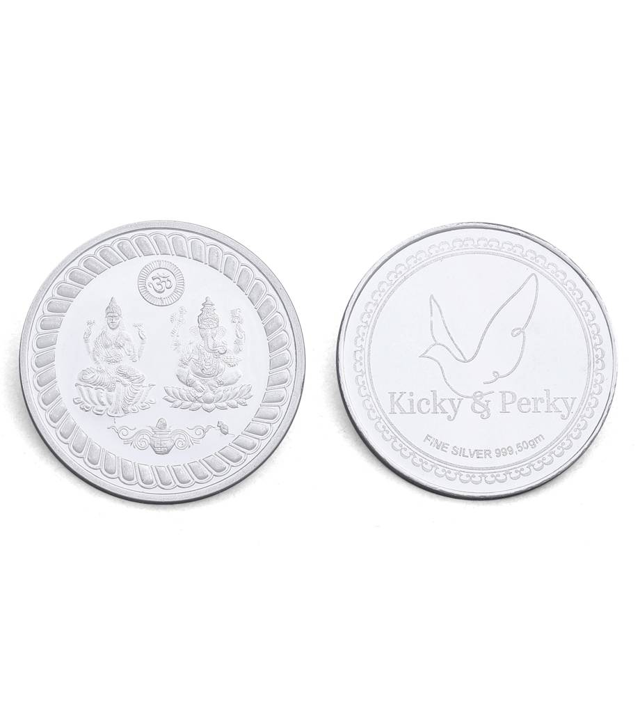 Kicky And Perky 999 Sterling Silver Lord Ganesha And Goddess Lakshmi Round Coin- 50Gm : SILKNPC004