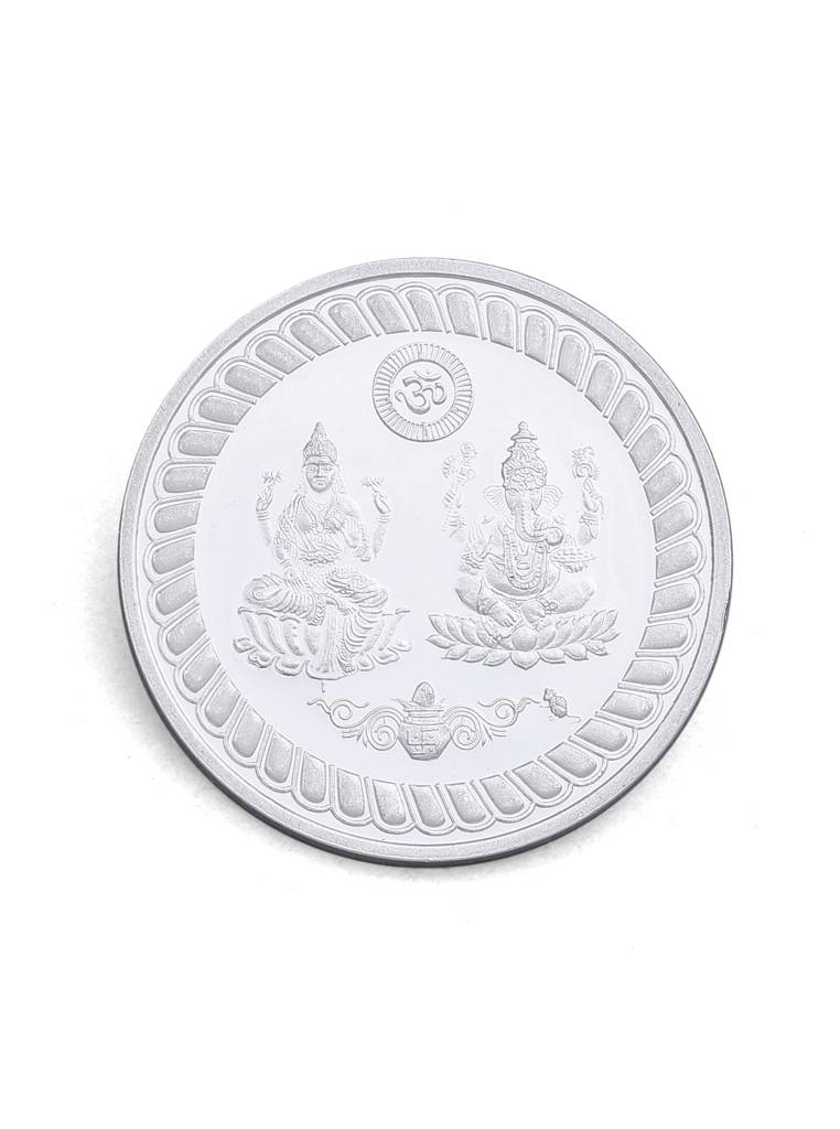 Kicky And Perky 999 Sterling Silver Lord Ganesha And Goddess Lakshmi Round Coin- 50Gm : SILKNPC004