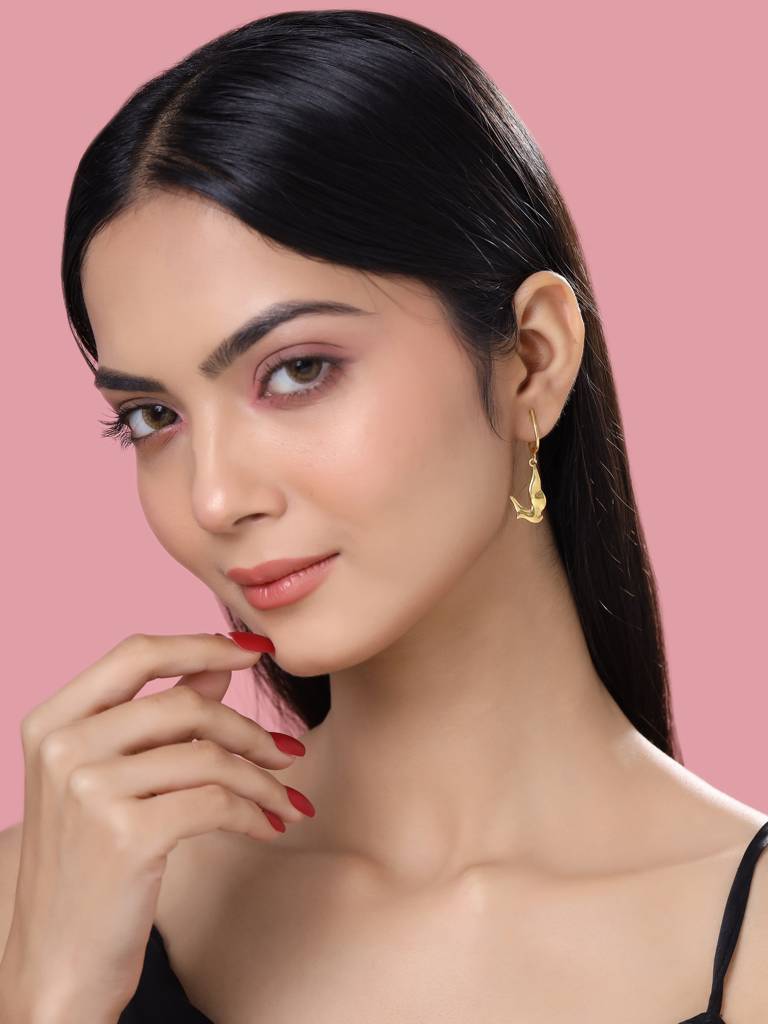 925 Sterling Silver Gold Plated Bird Earring For Women : SILKNPE003