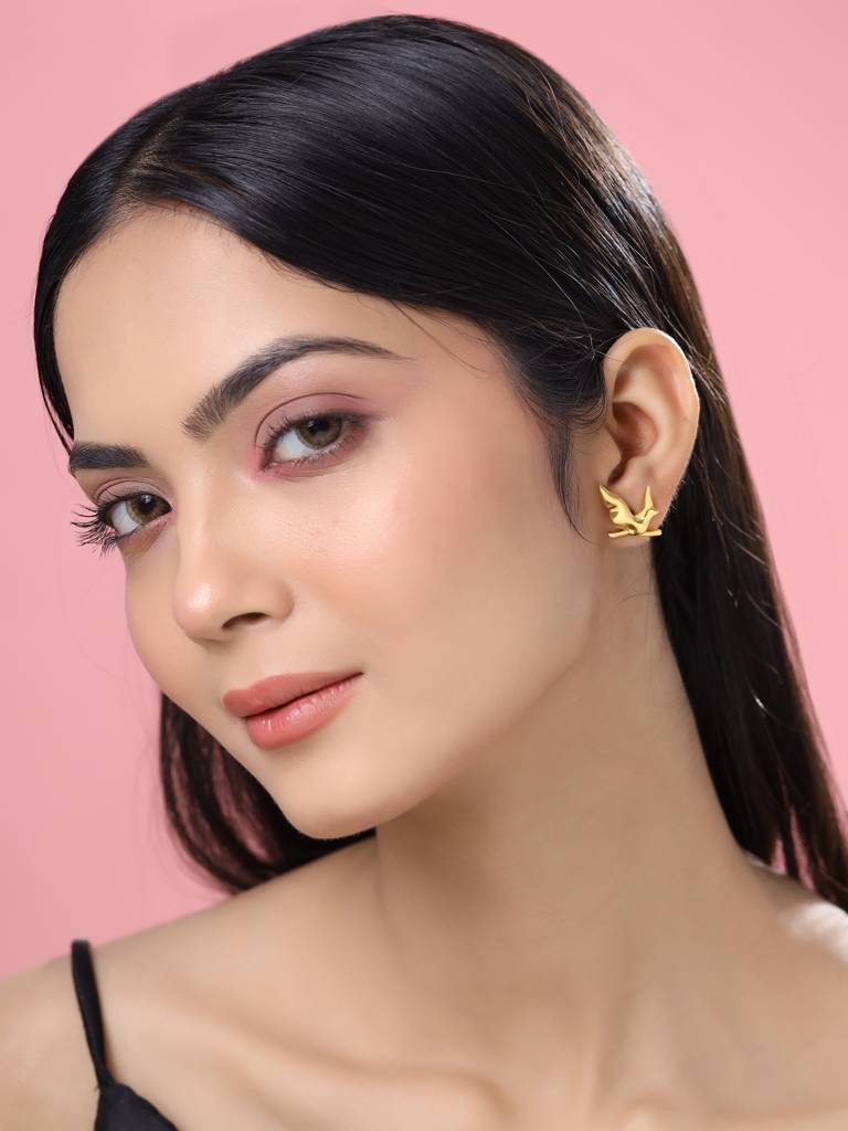 925 Sterling Silver Gold Plated Bird Earring For Womens : SILKNPE005