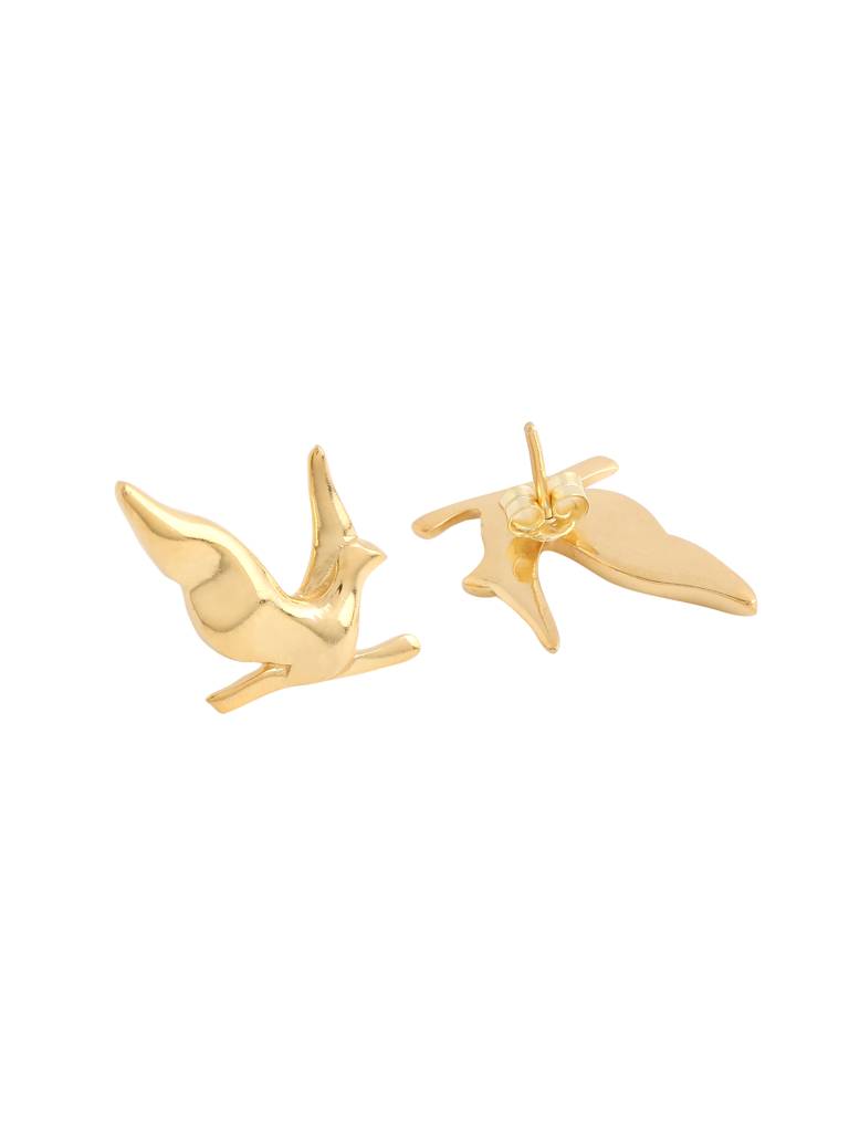 925 Sterling Silver Gold Plated Bird Earring For Womens : SILKNPE005