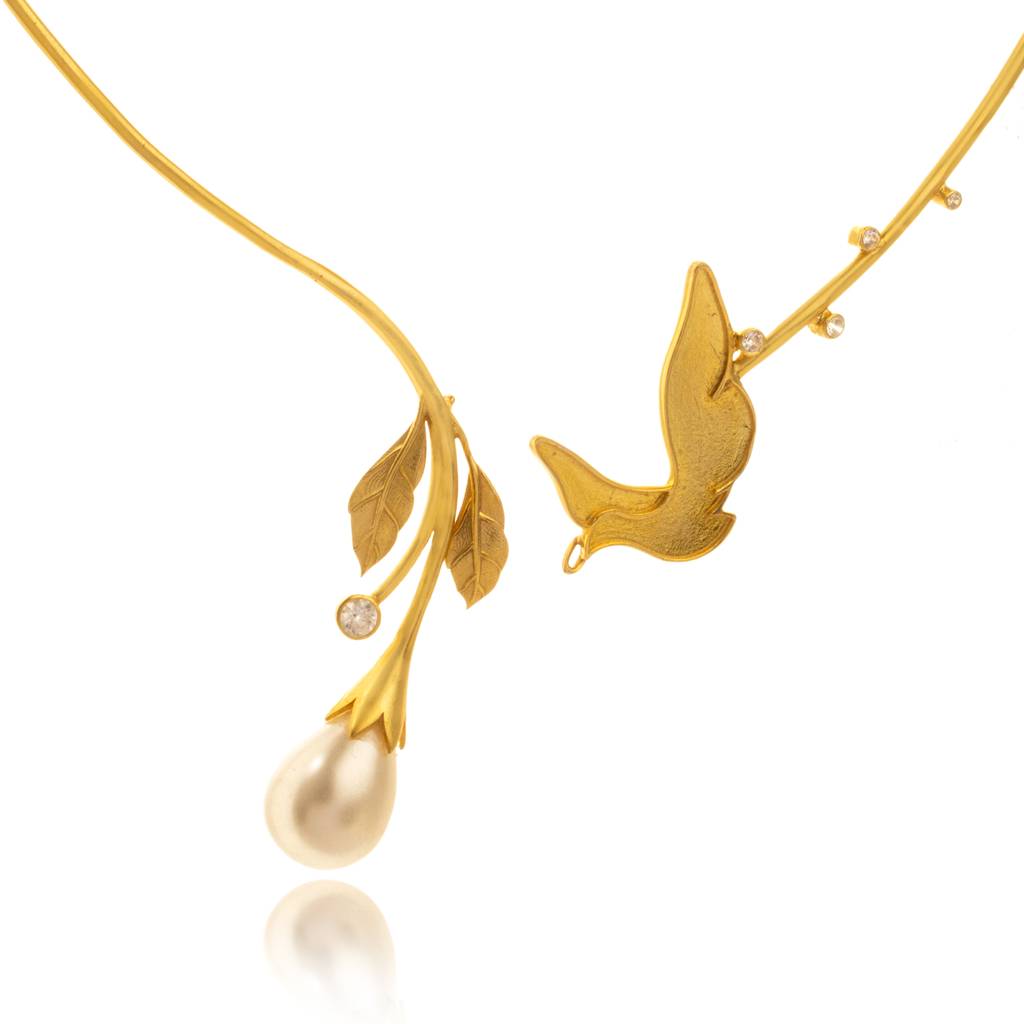 925 Sterling Silver Gold Plated Mossanite Drop Sea Pearl Nature Necklace For Women : SILKNPN003