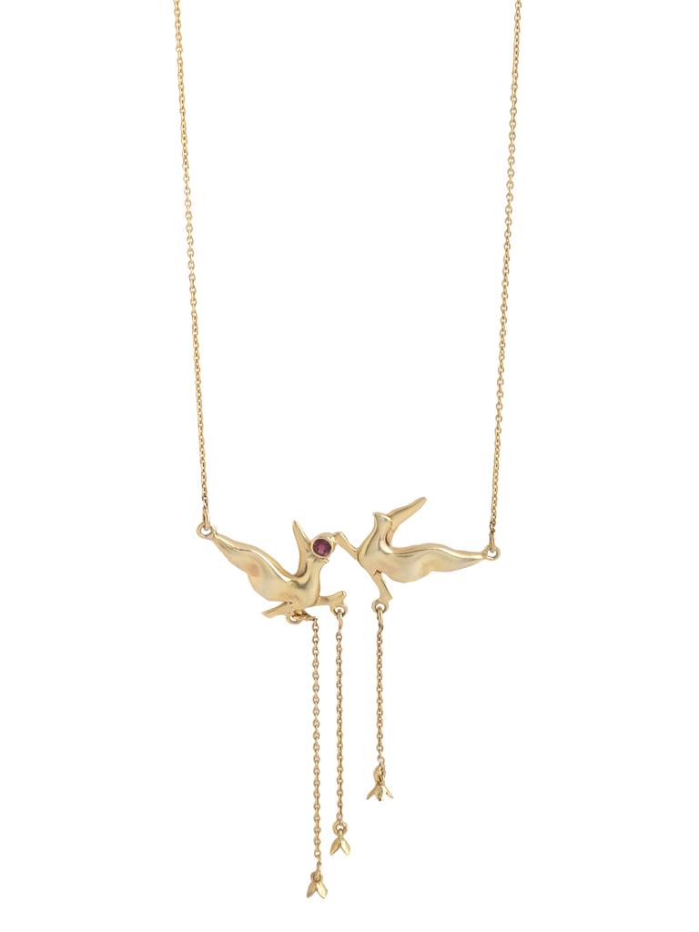 925 Sterling Silver Gold Plated Garnet Gemstone Bird Necklace For Women : SILKNPN006