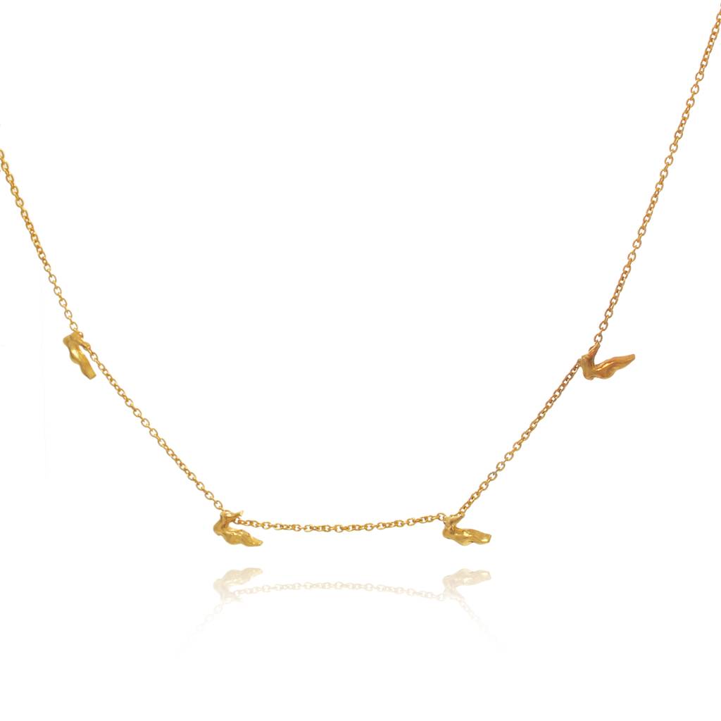 925 Sterling Silver Gold Plated Bird Charm Mini Bird Charm Necklace For Women : SILKNPN008
