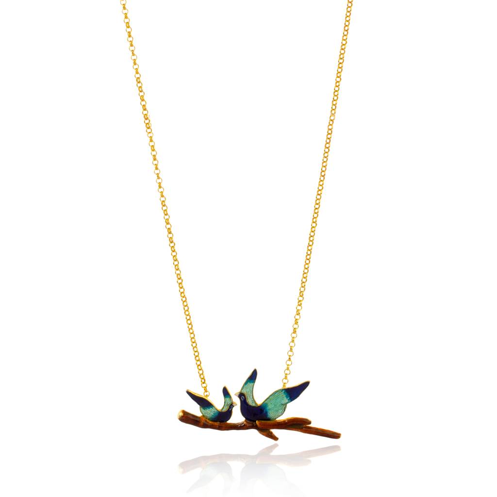 925 Sterling Silver Gold Plated Enamel Bird Pendant For Women : SILKNPP001_B
