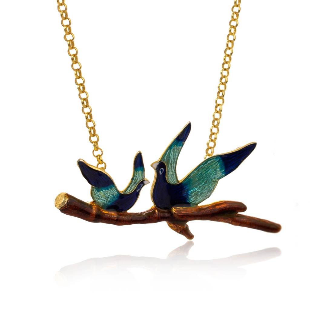 925 Sterling Silver Gold Plated Enamel Bird Pendant For Women : SILKNPP001_B