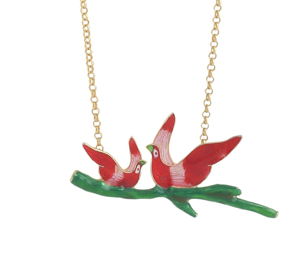 925 Sterling Silver Gold Plated Enamel Bird Pendant For Women : SILKNPP001_R