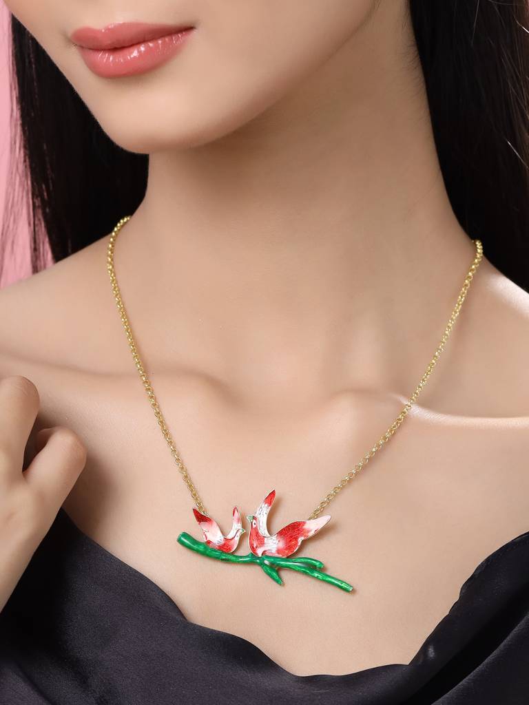 925 Sterling Silver Gold Plated Enamel Bird Pendant For Women : SILKNPP001_R