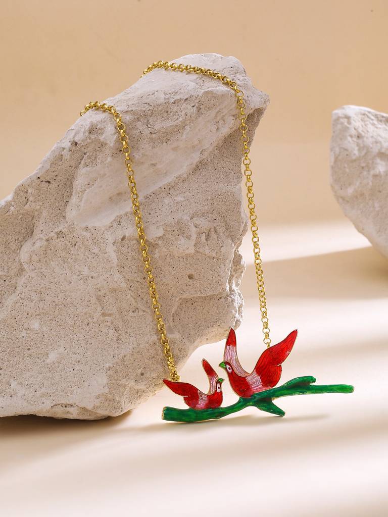 925 Sterling Silver Gold Plated Enamel Bird Pendant For Women : SILKNPP001_R