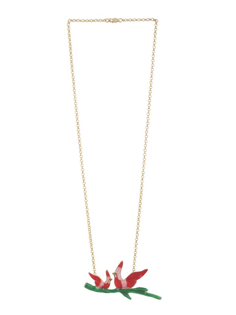 925 Sterling Silver Gold Plated Enamel Bird Pendant For Women : SILKNPP001_R