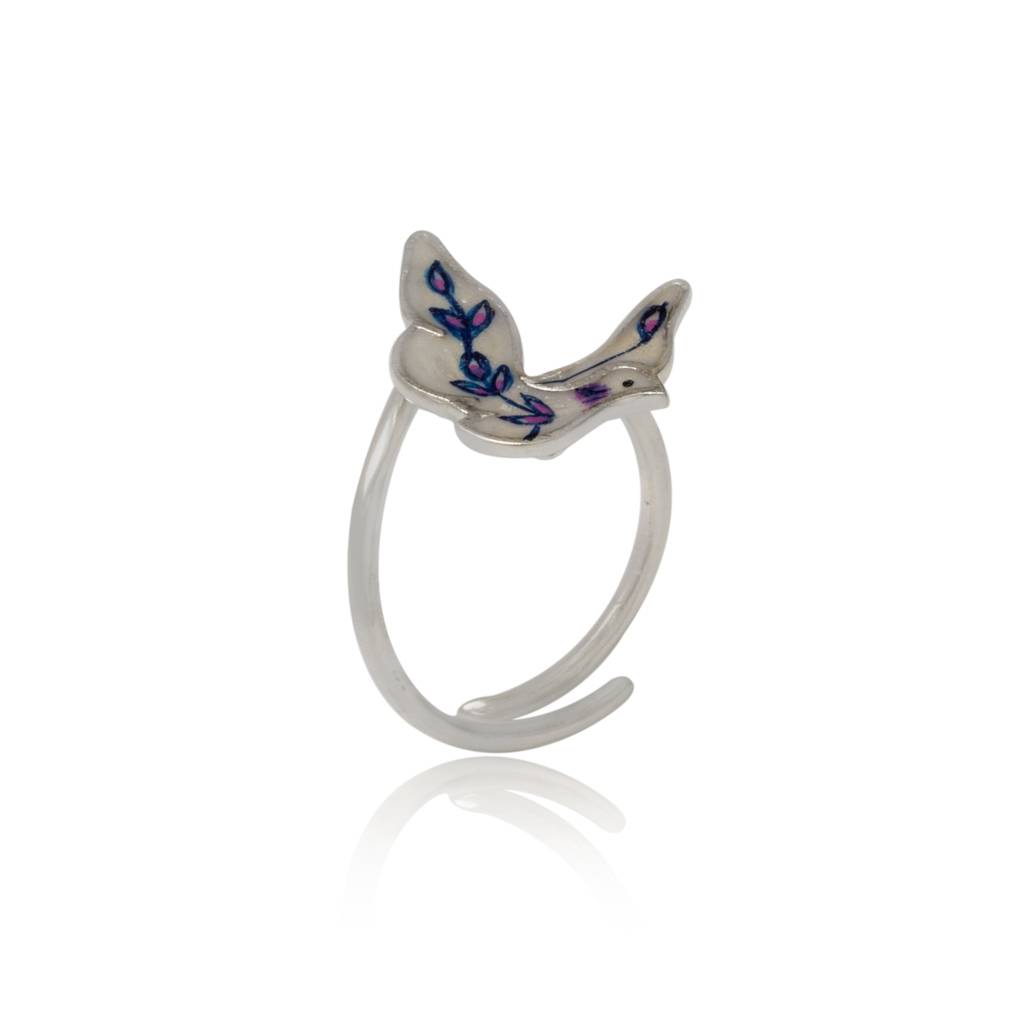 925 Sterling Silver Gold Plated Enamel Bird Adjustable Ring For Women : SILKNPR001