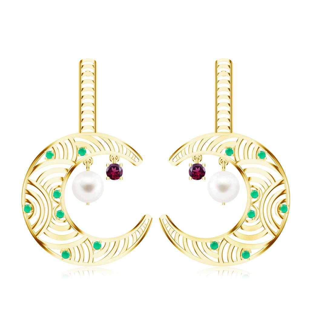 925 Sterling Silver Micron Plated Half Moon Dangle Earrings For Women With Rhodolite Garnet & Green Onyx : SILMBE001