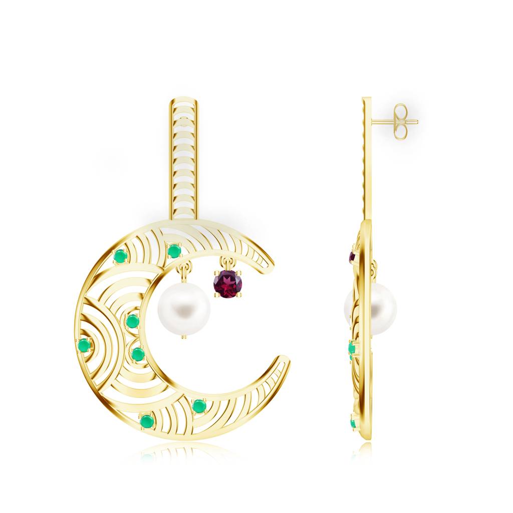 925 Sterling Silver Micron Plated Half Moon Dangle Earrings For Women With Rhodolite Garnet & Green Onyx : SILMBE001