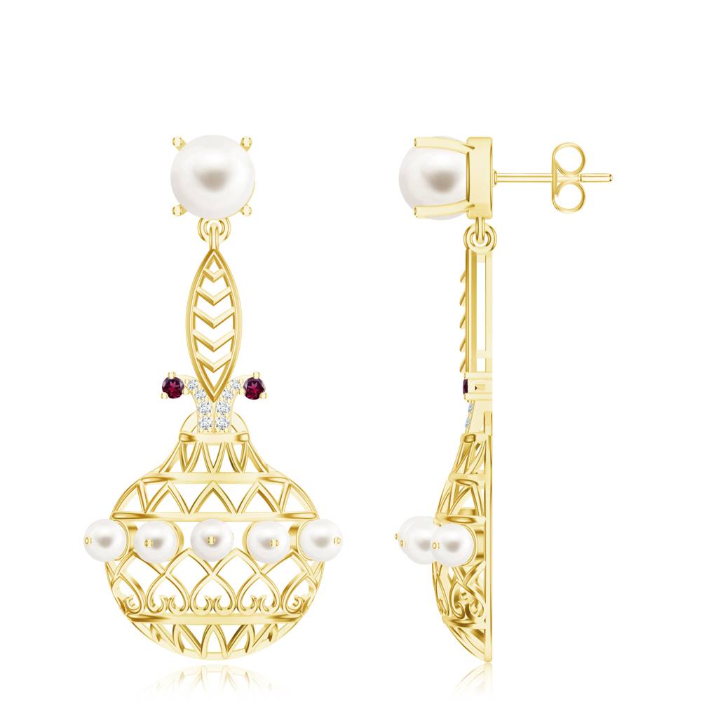 925 Sterling Silver Micron Plated Kalash Dangle Earrings Jewelry With Pearl & Rhodolite Garnet : SILMBE002