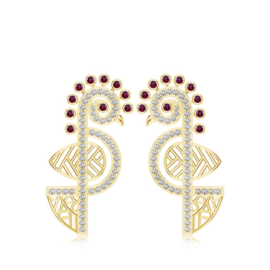925 Sterling Silver Micron Plated Rhodolite & Moissanite Dangle Earring In Parrot Shape : SILMBE006