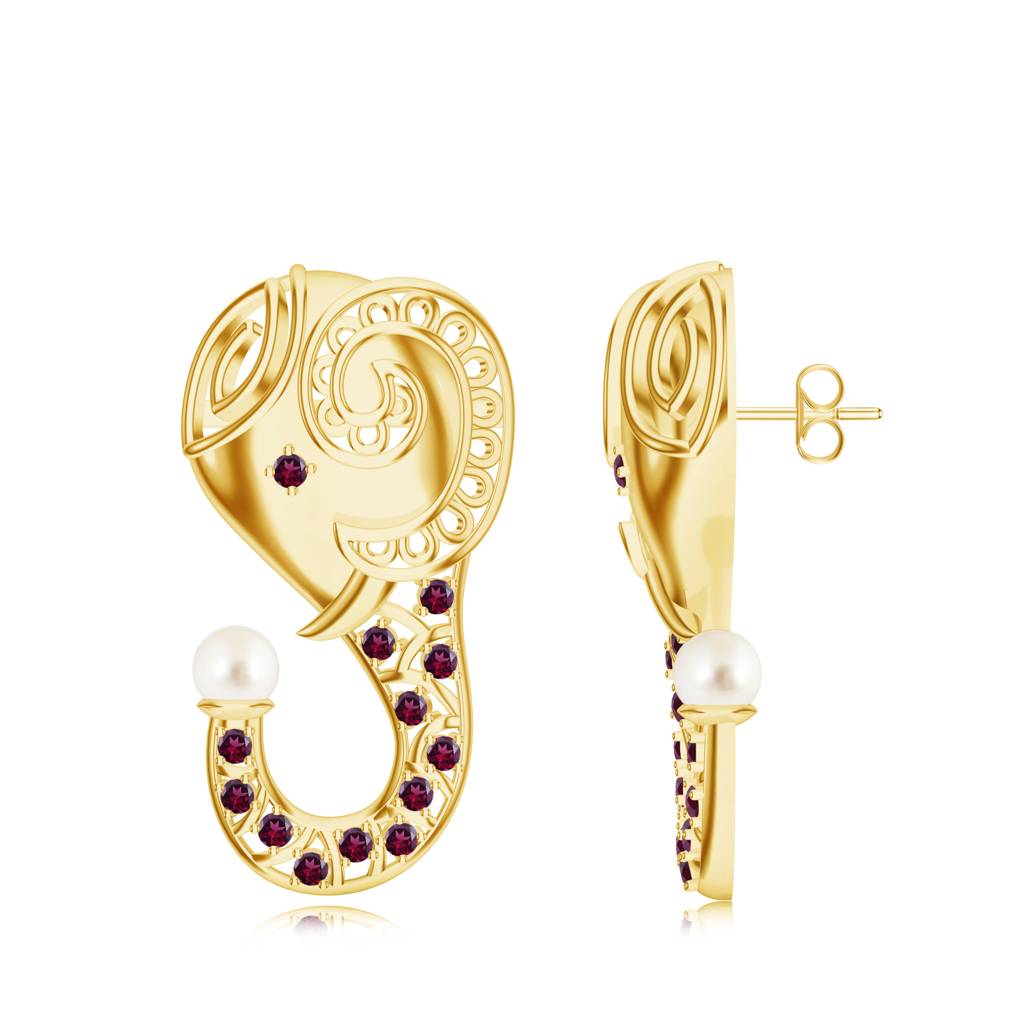 925 Sterling Silver Micron Plated Rhodolite Garnet & Pearl Elephant Face Designed Earring For Women : SILMBE010