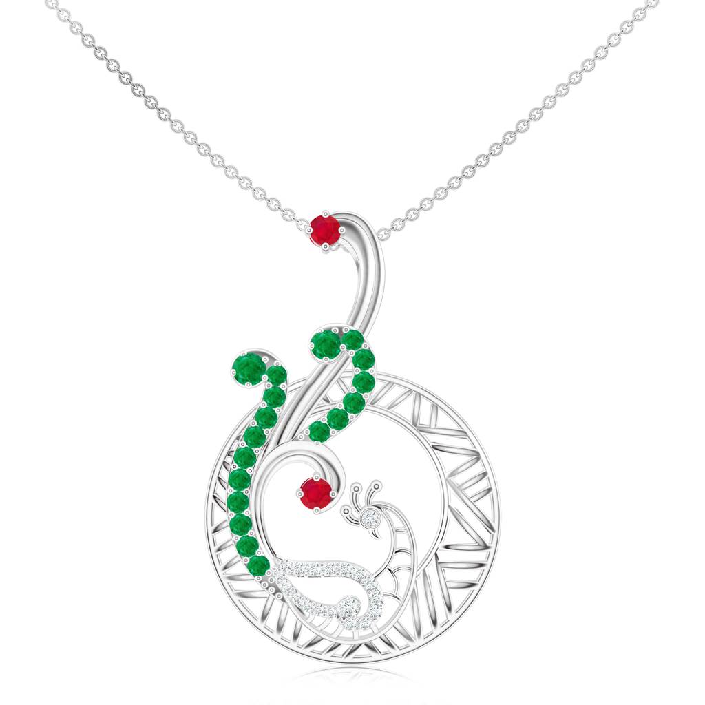 925 Sterling Silver Ruby And Moissanite Peacock Pendant With Chain : SILMBP001_S