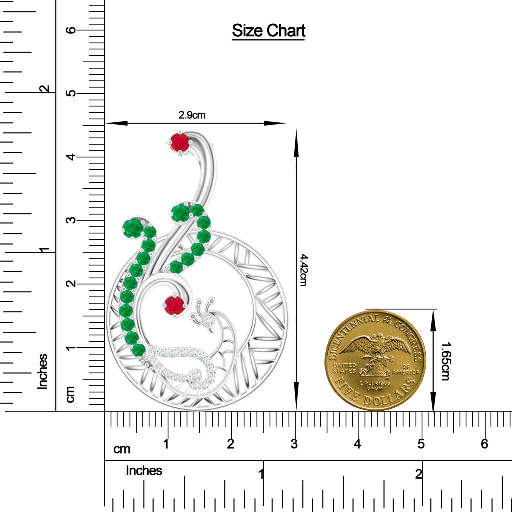 925 Sterling Silver Ruby And Moissanite Peacock Pendant With Chain : SILMBP001_S
