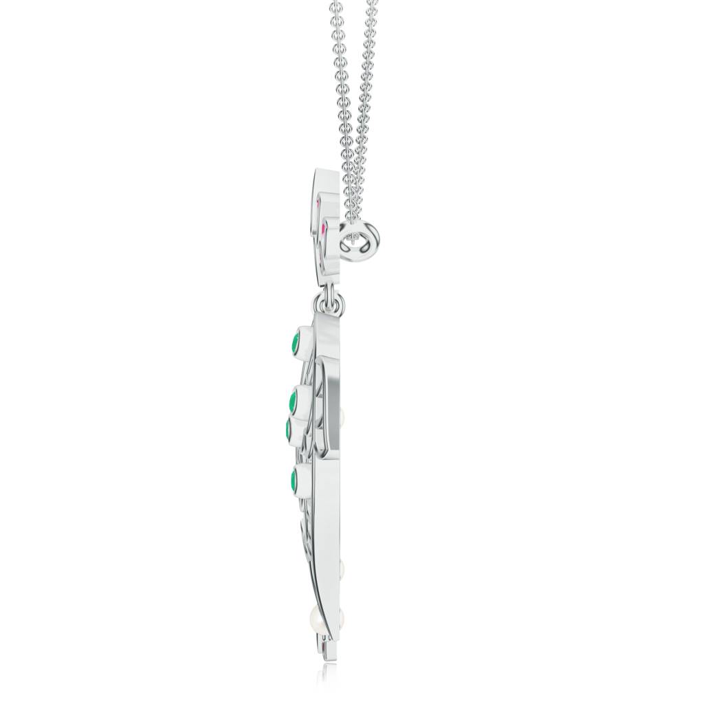925 Sterling Silver Pearl And Moissanite Lotus Flower And Fish Designed Pendant Jewelry For Women : SILMBP004_S