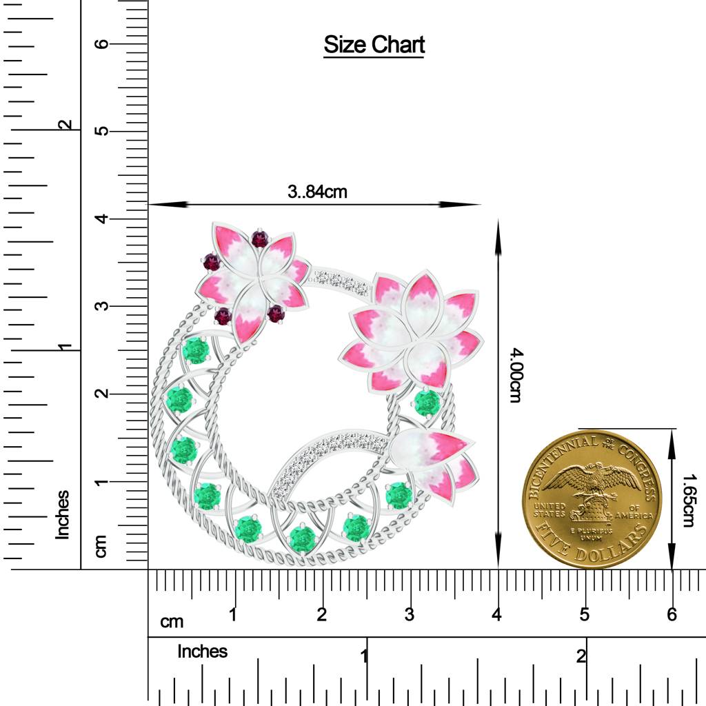 Sterling Silver Rhodolite Garnet And Moissanite Lotus Flower With Enamel Pendant Jewelry For Women : SILMBP005_S