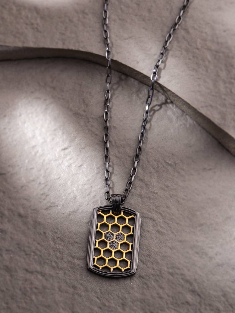 Luminary'S Cipher Gold Pendant With Chain For Men : SILMENP017