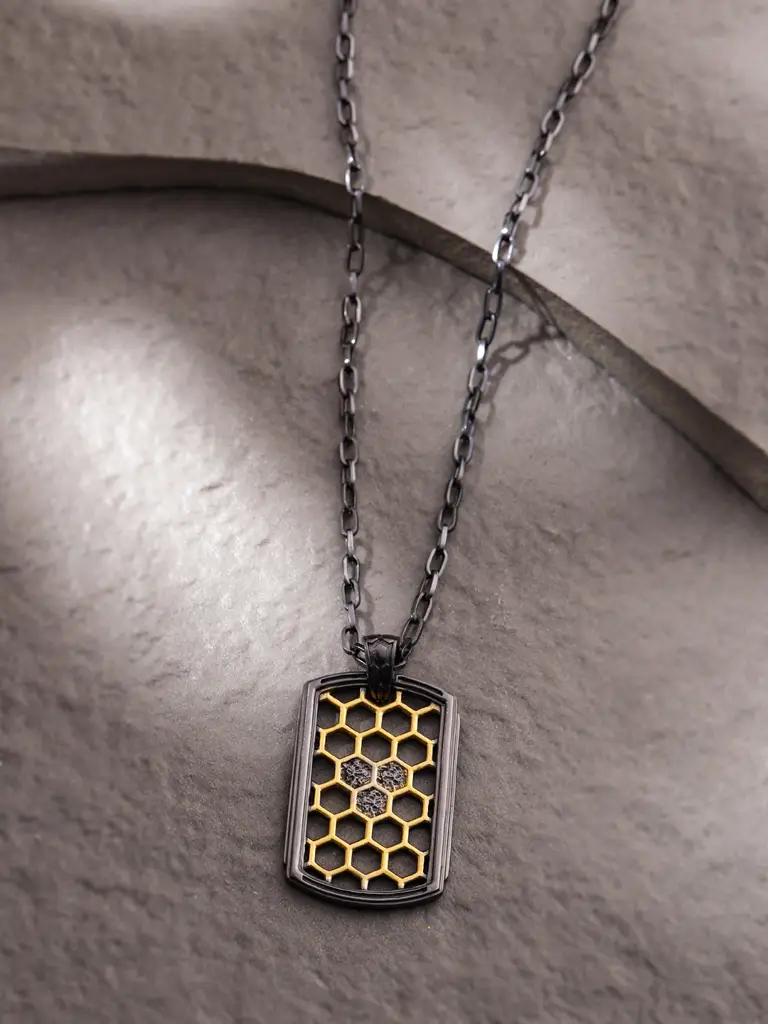 Luminary'S Cipher Gold Pendant With Chain For Men : SILMENP017