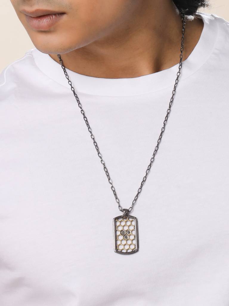 Luminary'S Cipher Gold Pendant With Chain For Men : SILMENP017