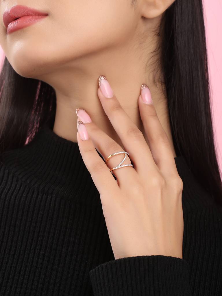 925 Sterling Silver Moissanite Studded Numerical 1 Finger Ring : SILNR001_M-5