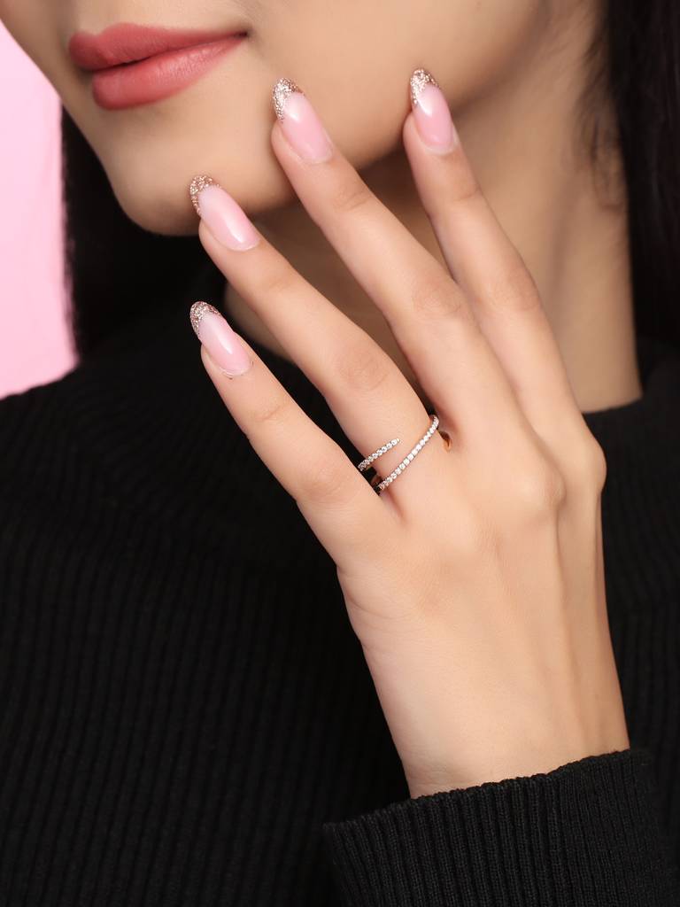 925 Sterling Silver Moissanite Studded Numerical 2 Finger Ring : SILNR002_M-5