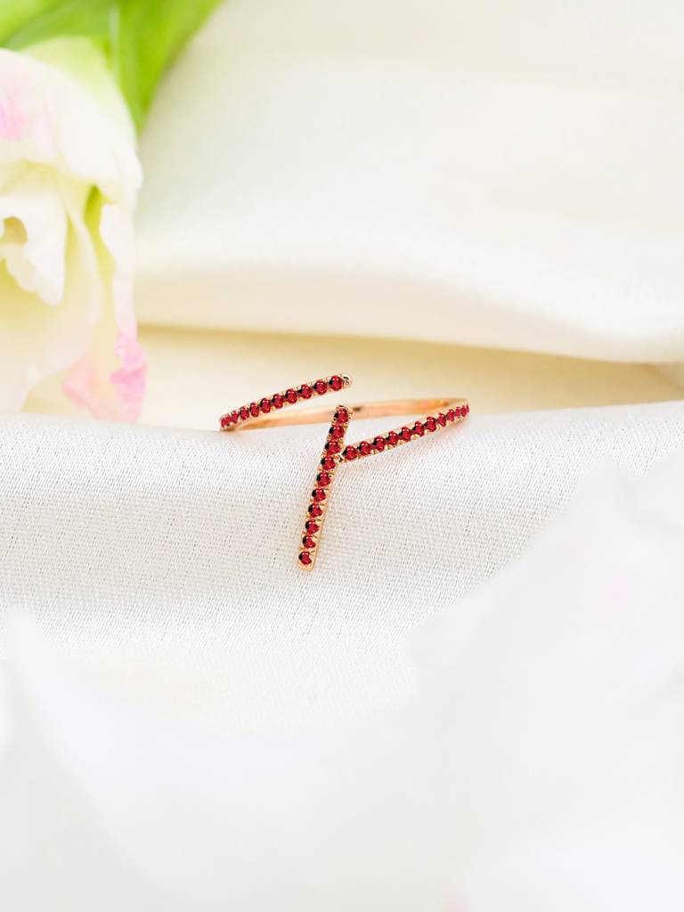 925 Sterling Silver Ruby Studded Numerical 4 Finger Ring : SILNR004_R-5
