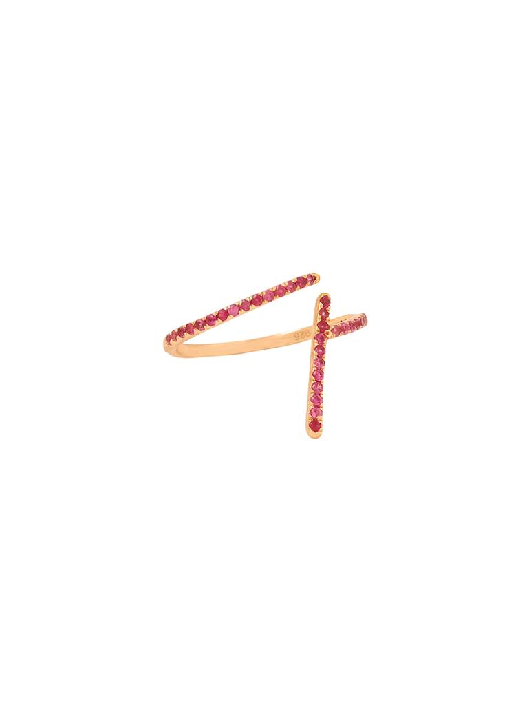 925 Sterling Silver Ruby Studded Numerical 4 Finger Ring : SILNR004_R-5