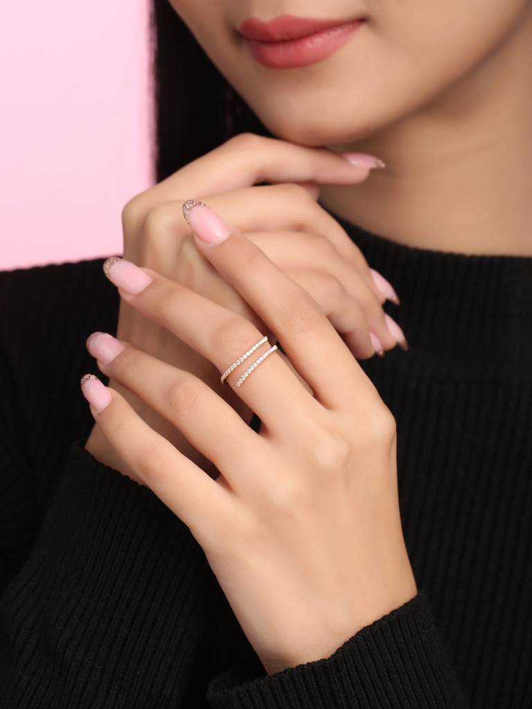 925 Sterling Silver Rose Gold Plated Moissanite Numerical Ring : SILNR006_M-5