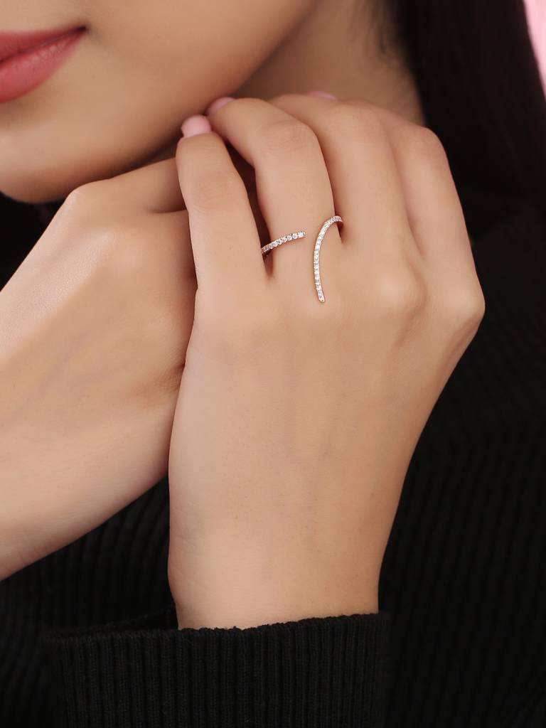 925 Sterling Silver Moissanite Studded Numerical 9 Finger Ring : SILNR009_M-5