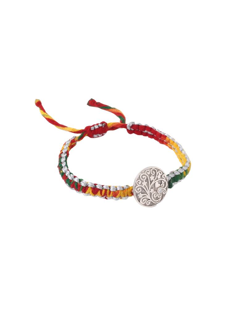 Kicky And Perky 925 Sterling Silver Mossanite Round Motif Filigree Embossed Rakhi For Brother : SILRAK005