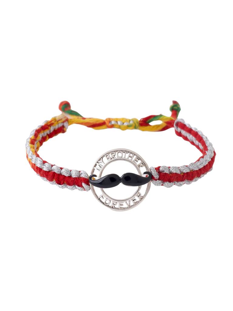 Kicky And Perky 925 Sterling Silver Enamel Moustache Rakhi For Brother : SILRAK010