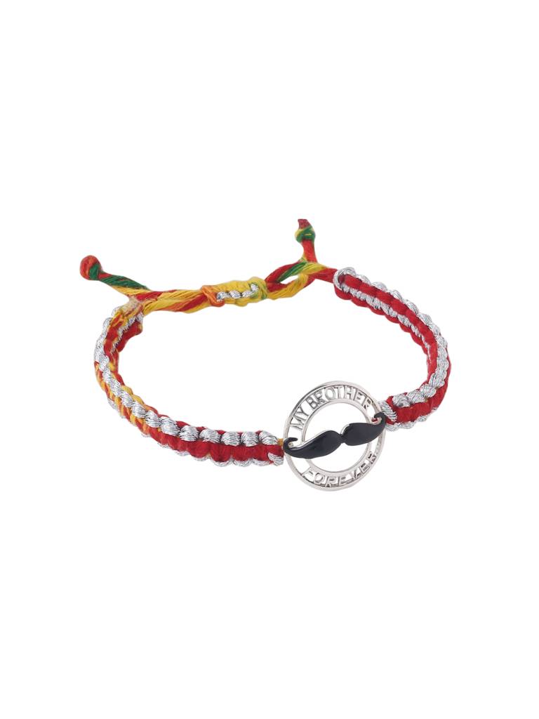Kicky And Perky 925 Sterling Silver Enamel Moustache Rakhi For Brother : SILRAK010