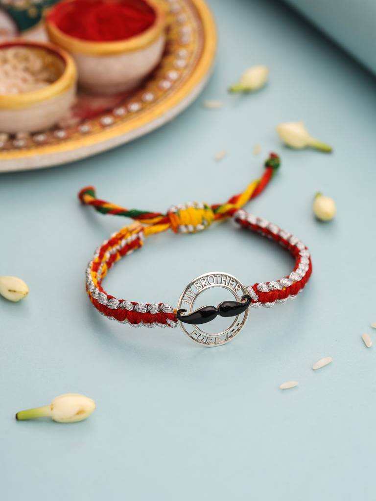 Kicky And Perky 925 Sterling Silver Enamel Moustache Rakhi For Brother : SILRAK010