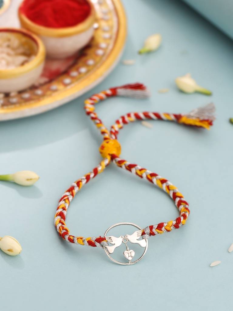 Kicky And Perky 925 Sterling Silver Birds With Heart Rakhi For Brother : SILRAK012