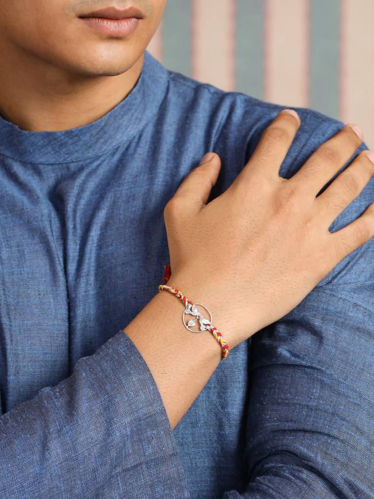Kicky And Perky 925 Sterling Silver Birds With Heart Rakhi For Brother : SILRAK012
