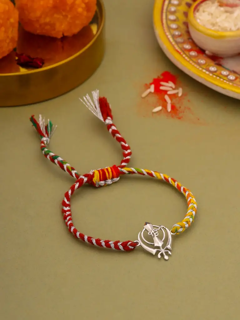Kicky And Perky 925 Sterling Silver Sikh Symbol Rakhi For Brother