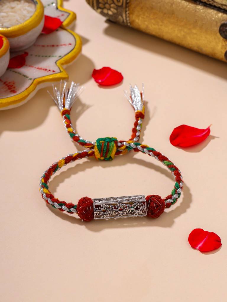 Kicky And Perky 925 Sterling Silver "Krishna Sada Sahayate" Rectangular Rakhi For Brother : SILRAK026