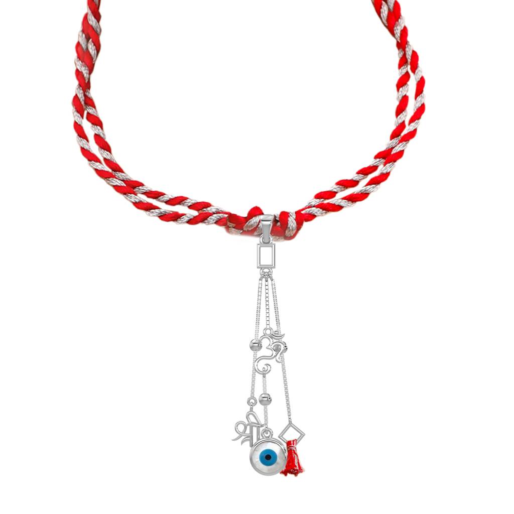 Kicky And Perky 925 Sterling Silver Om And Shree With Evil Eye Stone Lumba Rakhi For Bhabhi : SILRAK030