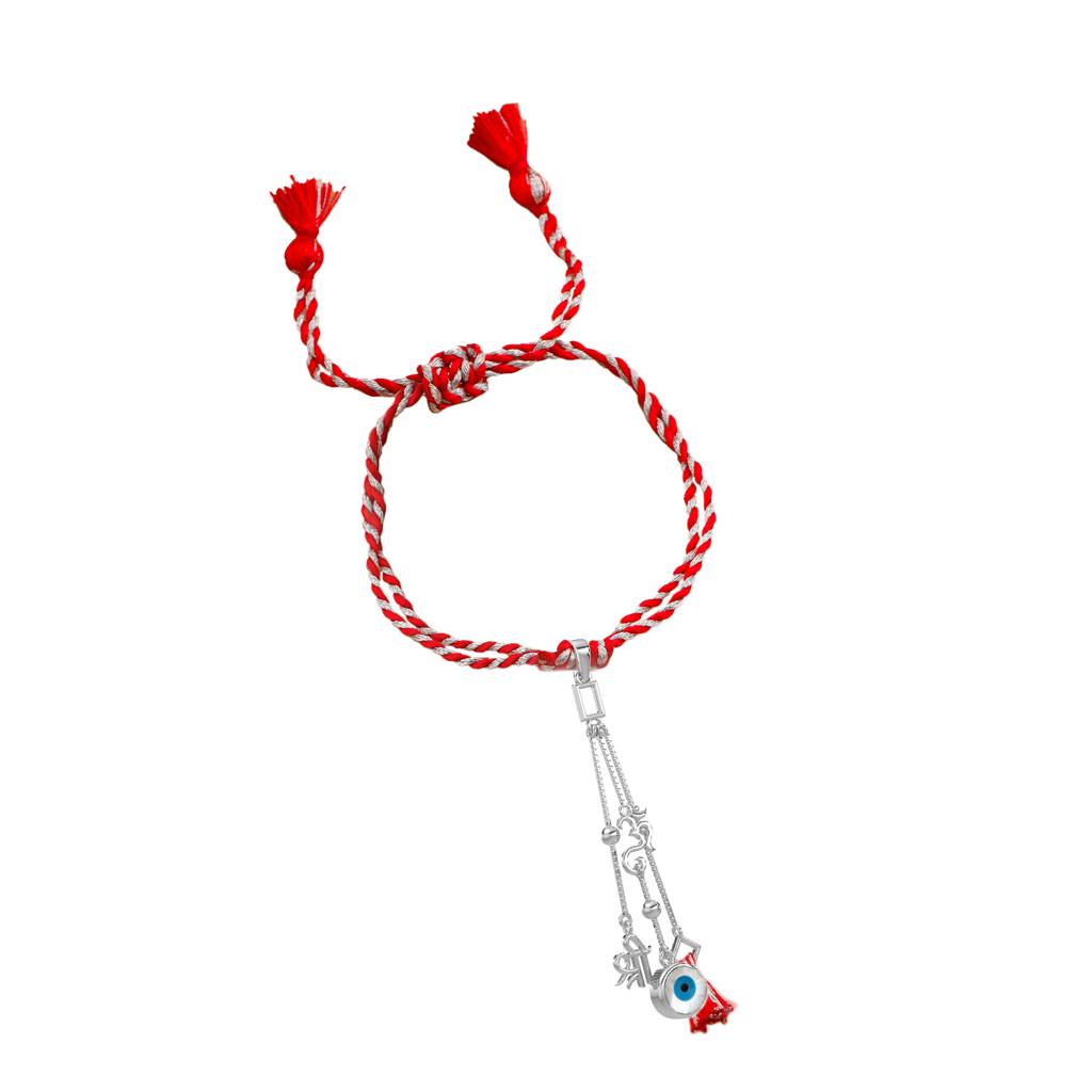 Kicky And Perky 925 Sterling Silver Om And Shree With Evil Eye Stone Lumba Rakhi For Bhabhi : SILRAK030