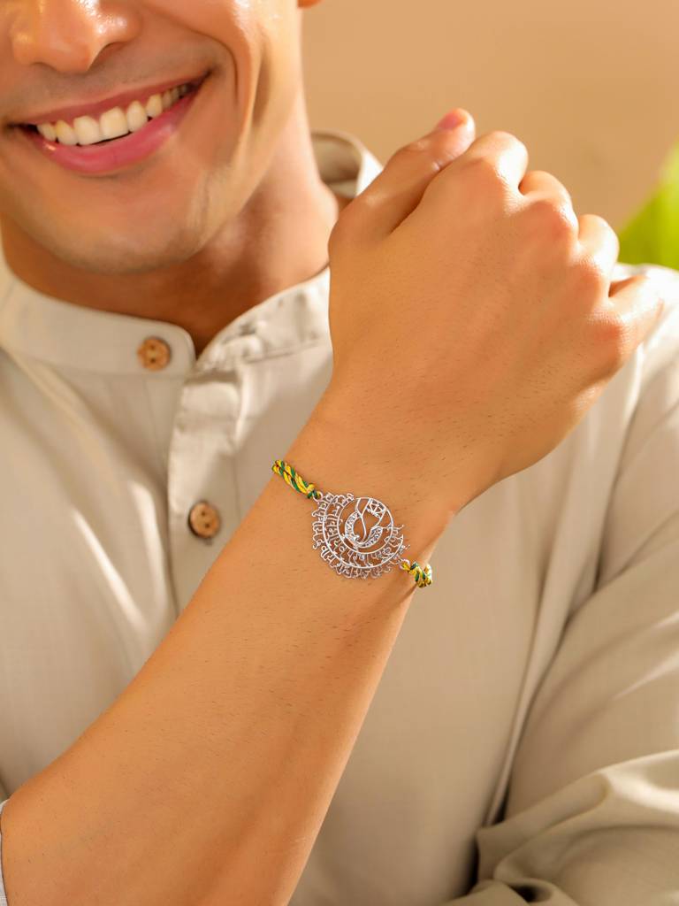 Kicky And Perky 925 Sterling Silver Mantra With Gansha Rakhi For Brother : SILRAK031
