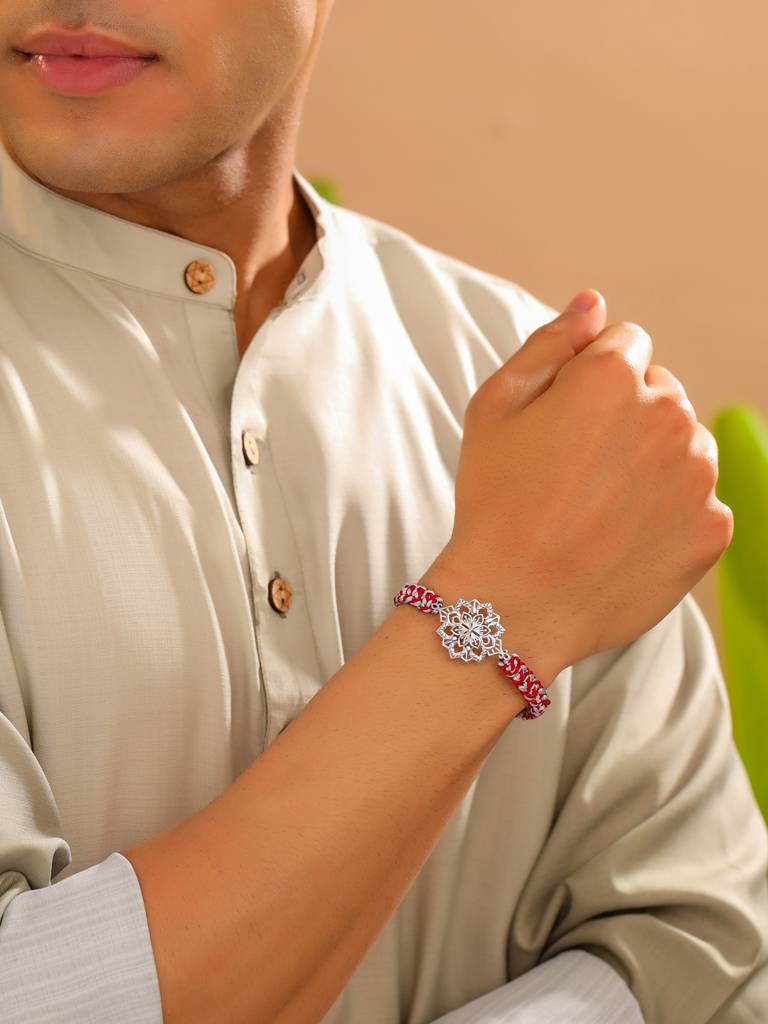 Kicky And Perky 925 Sterling Silver Floral Cutwork Rakhi For Brother : SILRAK033