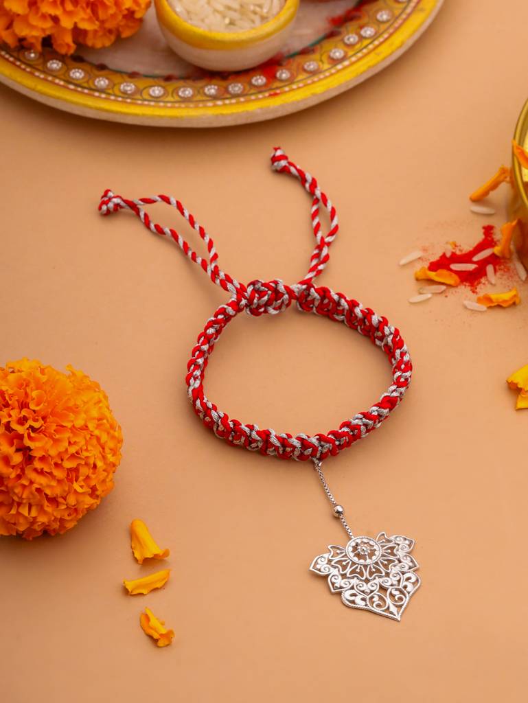 Kicky And Perky 925 Sterling Silver Floral Lumba Rakhi For Bhabhi : SILRAK034