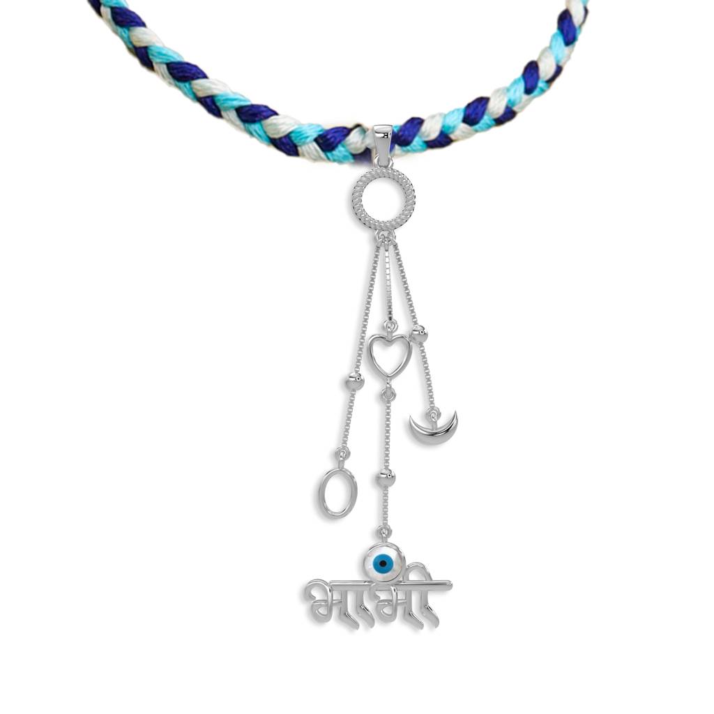 nd Perky 925 Sterling Silver "Bhabi" With Evil Eye Stone Dangling Lumba Rakhi For Bhabhi : SILRAK036