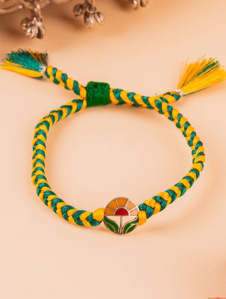 925 Sterling Silver Sunrise Motif Rakhi : SILRAK058